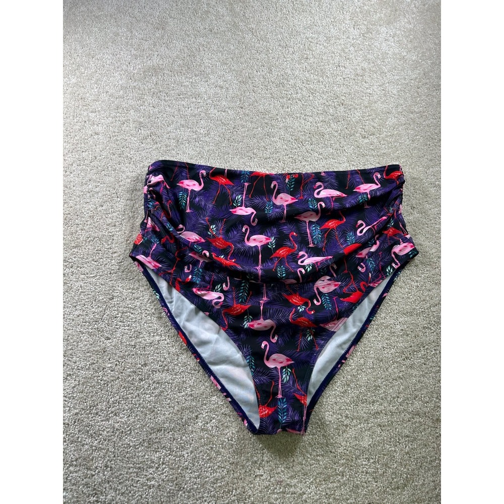 Women's High Waisted Bikini Bottom XXL Flamingo Print Stretch Nylon